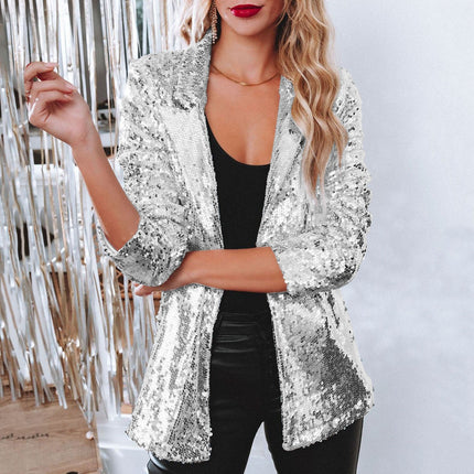 Women's Sequin Blazer Silver Blazer
