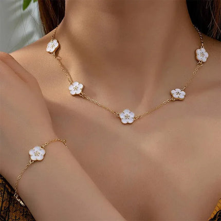 White Mother‑of‑Pearl Clover Necklace & Bracelet Set Jewelry Sets