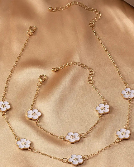 White Mother‑of‑Pearl Clover Necklace & Bracelet Set Jewelry Sets