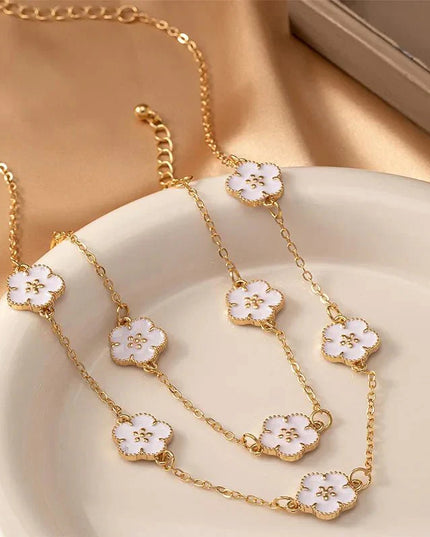 White Mother‑of‑Pearl Clover Necklace & Bracelet Set Jewelry Sets