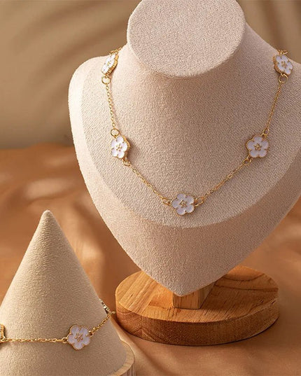 White Mother‑of‑Pearl Clover Necklace & Bracelet Set Jewelry Sets