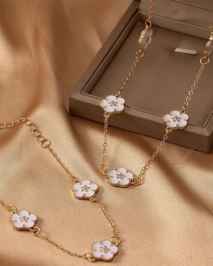White Mother‑of‑Pearl Clover Necklace & Bracelet Set Jewelry Sets