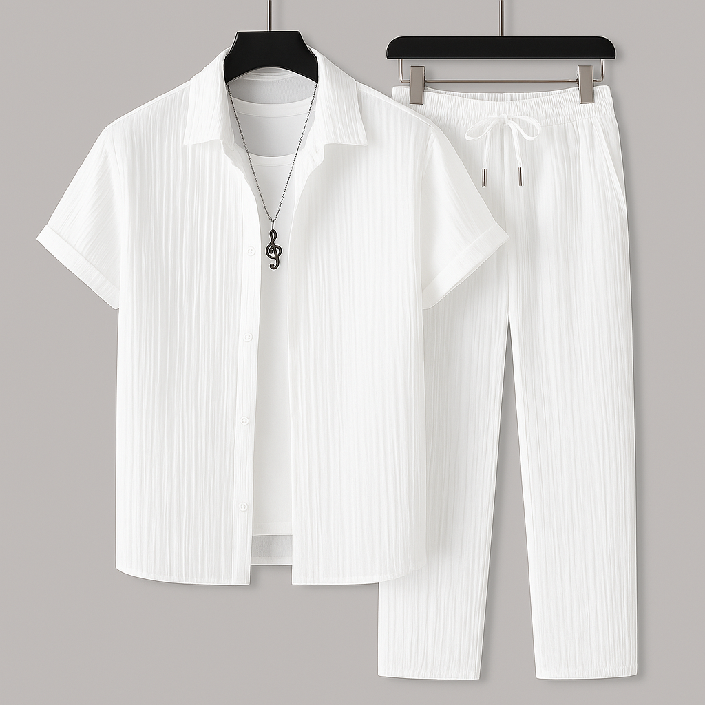 Cavari Relaxed Linen Set White Men Set