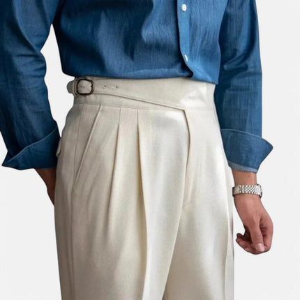 Men’s High-Rise Tailored Trousers Beige Pants