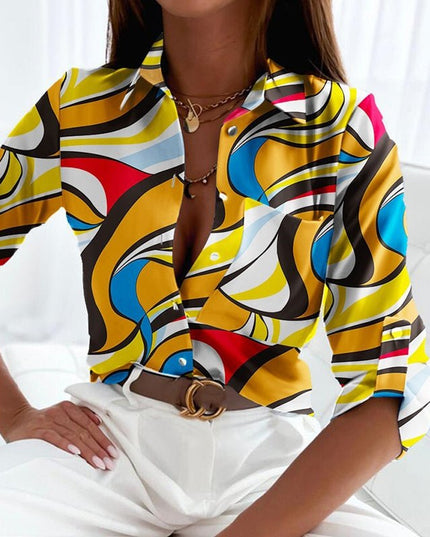 Women's Wrap Collar Blouse – Elegant Smart Casual Top Tropical Focus