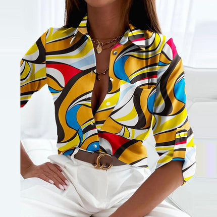 Women's Wrap Collar Blouse – Elegant Smart Casual Top Tropical Focus