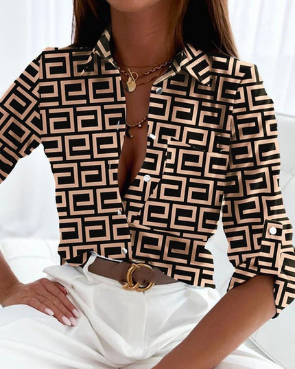 Women's Wrap Collar Blouse – Elegant Smart Casual Top Labyrinth Focus