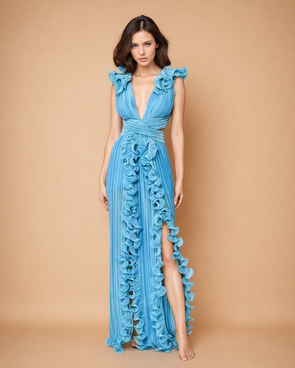 Katherine™ | Flirty & Flowing V-neck Hollow Slit Dress Light blue Dresses