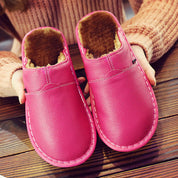 Women's Waterproof Leather Slippers Pink Shoes