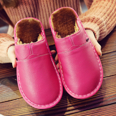 Women's Waterproof Leather Slippers Pink Shoes