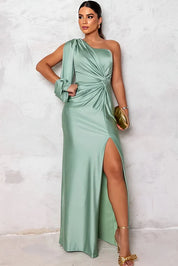 Elegant High‑Slit Satin Evening Dress Lenora Mint Green Dresses